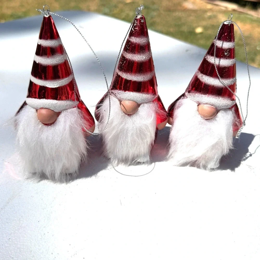Gnome Christmas Ornaments Set of 3 Red White
